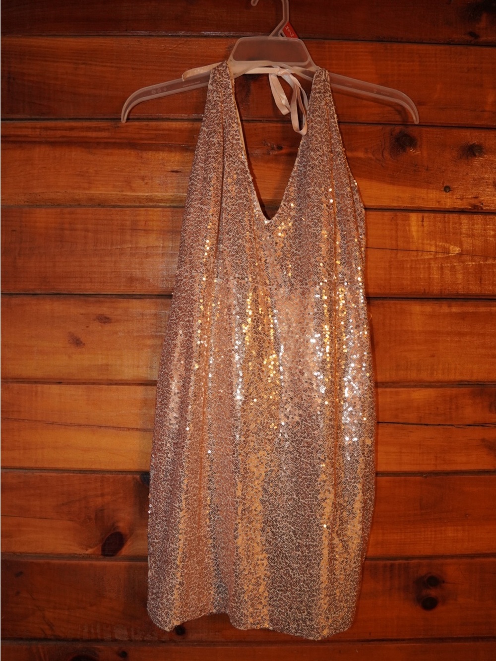 Sequin Halter Mini Dress in Rose Gold